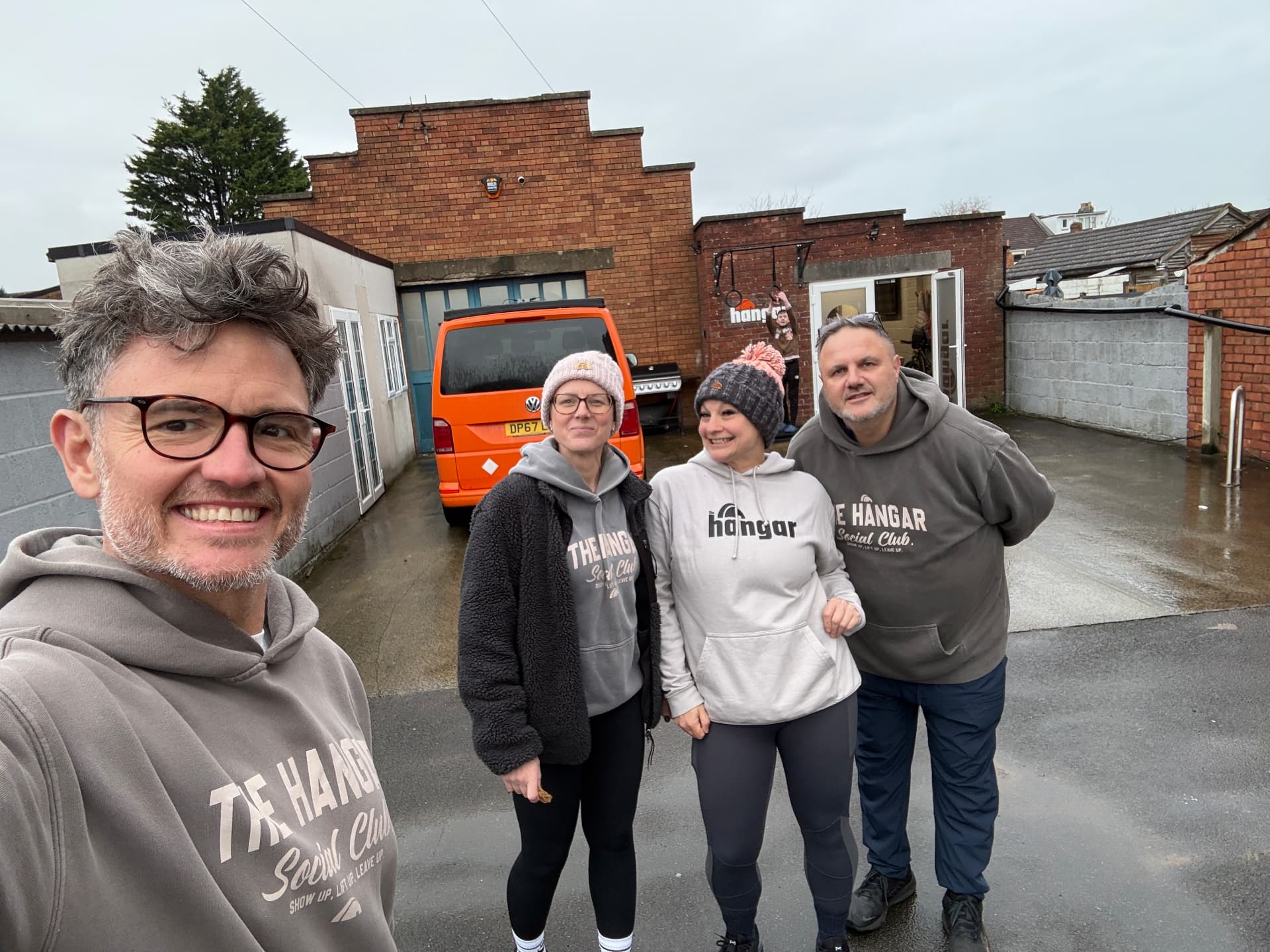 Hangar members outside the gym before a community session